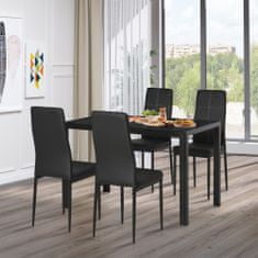 HOMCOM 5-delni set z 1 mizo in 4 stoli za kuhinjo ali jedilnico iz usnja, kovine in kaljenega stekla, črne barve