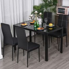 HOMCOM 5-delni set z 1 mizo in 4 stoli za kuhinjo ali jedilnico iz usnja, kovine in kaljenega stekla, črne barve