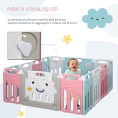 HOMCOM otroška ograja +6 mesecev
14-delna sestavljiva
struktura, ključavnica in
igrače, modra, roza in bela