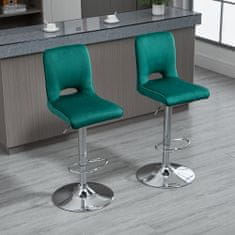 HOMCOM HOMCOM Komplet 2 sodobnih vrtljivih barskih stolčkov z visokim hrbtom in naslonom za noge, oblazinjeni kuhinjski stolčki z nastavljivo višino, zelena tkanina, 41x51x97-117cm