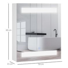 HOMCOM stenska omarica za kopalnico z enimi vrati, ogledalom in LED-lučmi | 2 notranji polici | MDF bela (60 x 50 x 15cm)