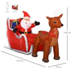 HOMCOM napihljiv božič santa 148cm s 4 led luči, severni jeleni in sani, ip44 vodoodporna
božična dekoracija