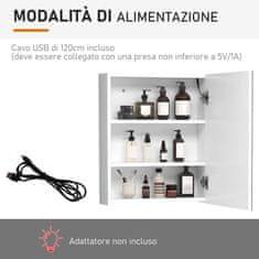 HOMCOM stenska omarica za kopalnico z enimi vrati, ogledalom in LED-lučmi | 2 notranji polici | MDF bela (60 x 50 x 15cm)