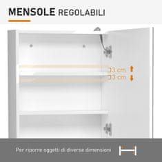 HOMCOM stenska omarica za kopalnico z enimi vrati, ogledalom in LED-lučmi | 2 notranji polici | MDF bela (60 x 50 x 15cm)