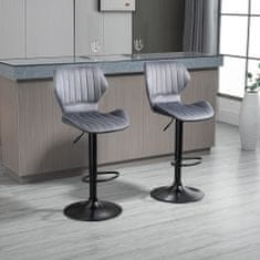 HOMCOM HOMCOM Komplet 2 visokih žametno oblazinjenih barskih stolčkov z nastavljivo višino, vrtljivi kuhinjski stolčki z naslonom in podnožjem, 47x51,5x94-114cm, siva