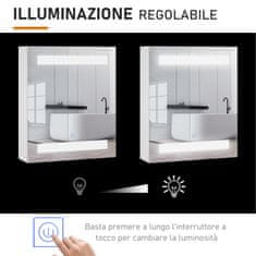 HOMCOM stenska omarica za kopalnico z enimi vrati, ogledalom in LED-lučmi | 2 notranji polici | MDF bela (60 x 50 x 15cm)