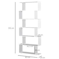 HOMCOM HOMCOM Oblikovana knjižna omara za pisarniško pohištvo Lesena polica 80x24x191cm Bela