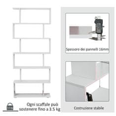 HOMCOM HOMCOM Oblikovana knjižna omara za pisarniško pohištvo Lesena polica 80x24x191cm Bela