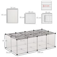 PAWHUT PawHut Modularna ograda za morske prašičke in glodavce, boks za hišne živali z montažnimi dodatki, plastika in jeklo, 140x70x45cm