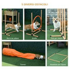 PAWHUT agility kompletni komplet za agility progo za pse s 5- delnim slalomom, ovirami in tunelom, oranžna
