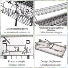 OUTSUNNY Outsunny Potovalni žar z zložljivimi nogami in dvema rešetkama brez prijema | Nerjaveče jeklo | 100 x 43 x 77 cm