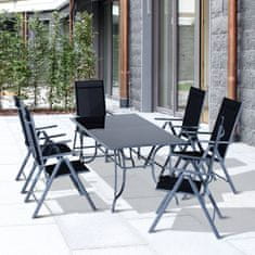 OUTSUNNY Outsunny Set vrtnega pohištva miza s 6 zložljivimi stoli nagibno naslonjalo 7 stopenj nerjaveča prašno lakirana struktura črno srebrna aluminijasta mreža steklo