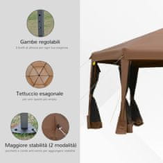 OUTSUNNY zložljiv vrtni gazebo z mrežo proti komarjem,
šestkotna struktura iz jekla in poliestra, 3,6x3,6x2,6 m, rjava