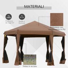 OUTSUNNY zložljiv vrtni gazebo z mrežo proti komarjem,
šestkotna struktura iz jekla in poliestra, 3,6x3,6x2,6 m, rjava