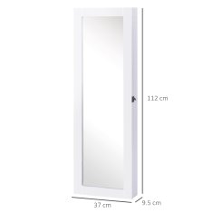 HOMCOM stenska omarica za nakit z ogledalom iz lesa mdf, bela, 37x9,5x112cm