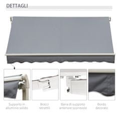 OUTSUNNY Ročna spuščalna tenda za vrata in okna, aluminij in poliester proti UV- žarkom, 295x245cm, siva