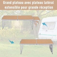 OUTSUNNY zložljiva taborniška miza 5 kg, enostavna za prevoz, z odstranljivo ploščo 120 cm x 60 cm x 40/70 cm