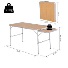 OUTSUNNY zložljiva taborniška miza 5 kg, enostavna za prevoz, z odstranljivo ploščo 120 cm x 60 cm x 40/70 cm