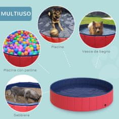 PAWHUT prenosna zložljiva kopalna kad za pse hišne ljubljenčke v
pvc φ140 x 30cm rdeča