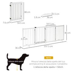 PAWHUT PawHut zložljiva pasja vrata za majhne/srednje velike pse s 4 lesenimi ploščami in ključavnico, 237,5x36x80 cm, bela