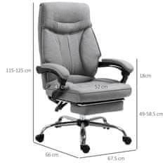 VINSETTO Vinsetto vrtljivi pisarniški stol, ergonomski fotelj z zložljivim in pomičnim naslonom za noge 135°, nastavljiva višina, siva