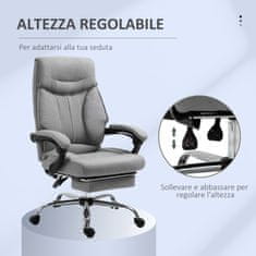 VINSETTO Vinsetto vrtljivi pisarniški stol, ergonomski fotelj z zložljivim in pomičnim naslonom za noge 135°, nastavljiva višina, siva