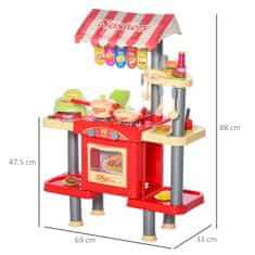 HOMCOM kuhinjska igrača za otroke od 3 do 6 let s 50 dodatki in škatlo za igrače,
69x33x88cm, rdeča in
rumena