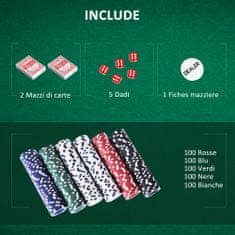 HOMCOM profesionalno aluminijasto ohišje za poker, komplet za poker s 500 žetoni in 2
kompleta žetonov za teksaški hold'em in
blackjack