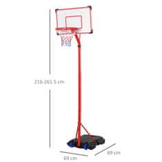 HOMCOM prenosni otroški
košarkarski obroč z belo tablo, stojalom, 2 kolesi in nastavljivo višino 216-261,5
cm
