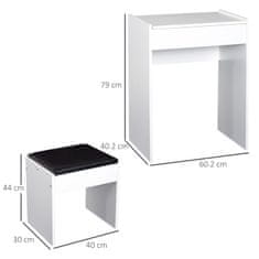 HOMCOM HOMCOM Miza za ličenje s stolčkom, predal za shranjevanje (10 predalčkov), zložljivo ogledalo, MDF bela, 60,2 × 40,2 × 79 cm
