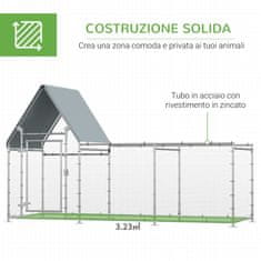 PAWHUT PawHut Kletka za piščance in zajce iz pocinkanega jekla, vodoodporna Oxford platna, 3,02x1,07x1,72 m