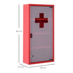 HOMCOM HOMCOM Medicinska omarica s štirimi nivoji in steklenimi vrati 60×30×12cm Rdeča