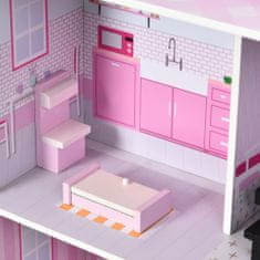 HOMCOM 2 v 1 lesena igrača kuhinja
za lutke za otroke od 3.
leta starosti, realistična, z
12 dodatki, roza