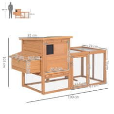 PAWHUT PawHut Zunanji kokošnjak za kokoši s prostorom za tekanje in lesenim gnezdom 190 × 81 × 103 cm