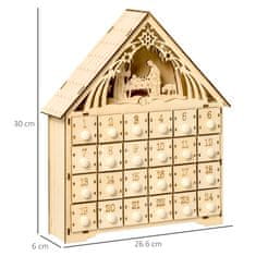 HOMCOM HOMCOM lesen adventni koledar s 24 predali, božična dekoracija z izrezljanimi jaslicami in lučkami, 26,6x6x30 cm, 26,6x6x30 cm