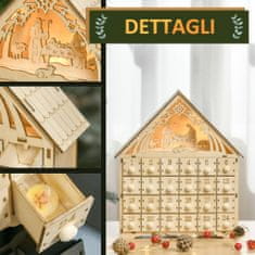 HOMCOM HOMCOM lesen adventni koledar s 24 predali, božična dekoracija z izrezljanimi jaslicami in lučkami, 26,6x6x30 cm, 26,6x6x30 cm