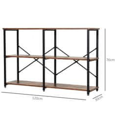 HOMCOM HOMCOM Regal za knjige z industrijskim dizajnom s 3 policami, regal iz iverne plošče in kovinskim okvirjem, 120 x 30 x 76 cm
