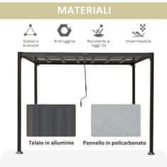 OUTSUNNY Outsunny Vrtna pergola 3x3m z ročajem, aluminij in polikarbonat, siva