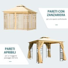 OUTSUNNY Outsunny Vrtni ali zunanji gazebo 3x3m z mrežo proti komarjem, jeklenim okvirjem in dvojnim nadstreškom, bež