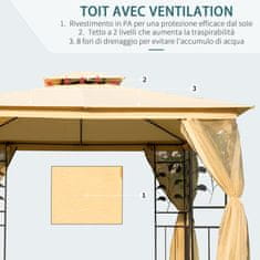 OUTSUNNY Outsunny Vrtni ali zunanji gazebo 3x3m z mrežo proti komarjem, jeklenim okvirjem in dvojnim nadstreškom, bež