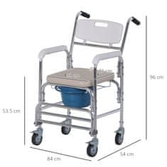 HOMCOM HOMCOM Vodoodporni invalidski voziček z WC sedežem iz umetnega usnja, 4 kolesa, odstranljiv WC sedež za starejše/invalide, 84 × 54 × 96 cm