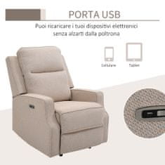 HOMCOM električni fotelj za sprostitev, sodoben naslanjač 150° z usb za dnevno sobo spalnico, bež, 78x93x101cm