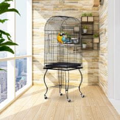 PAWHUT kletka za ptice, kanarčke in ptiče, črna kovinska kletka za papige s kolesi 53x53x153cm