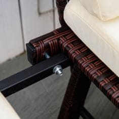 OUTSUNNY Outsunny 2-sedežni kavč z raztegljivimi nasloni za roke iz vrtnega ratana 129x63x67 cm, bel, rjav