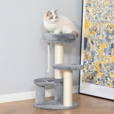 PAWHUT PawHut Drevo za praskanje za mačke 3 ravni s plišastimi ploščadmi Naravni sivi sisal Ф40x65cm