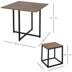 HOMCOM 5-delni komplet mize v industrijskem slogu s stoli za kuhinjo, dom ali
restavracijo, črne in
lesene barve