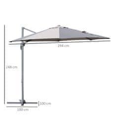 OUTSUNNY vrtni dežnik izven centra 360° nastavljiv vrtljivi vrtni dežnik iz poliestra
φ294x248cm siva