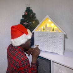 HOMCOM HOMCOM leseni adventni koledar s 24 predali in božično vasjo z drevesi in lučkami, 39x9x42 cm