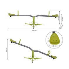 HOMCOM 360° vrtljiva gugalnica za otroke, stare od 3 do 10 let, kovinski vrt, gor in dol, največja obremenitev 35 kg, 180x67x53 cm, zelena