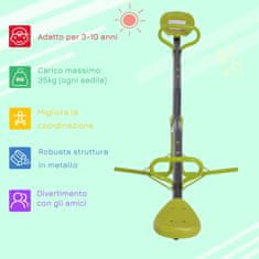 HOMCOM 360° vrtljiva gugalnica za otroke, stare od 3 do 10 let, kovinski vrt, gor in dol, največja obremenitev 35 kg, 180x67x53 cm, zelena